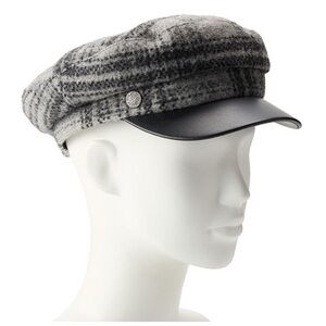 NWT Nine West Women's Gray Plaid with Black Detail Cabbie Hat Faux Leather Brim